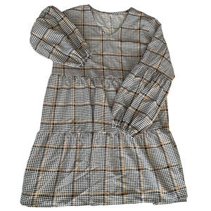 Womens Dress Black, Tan, White design, puffy sleeve, mini dress size XL